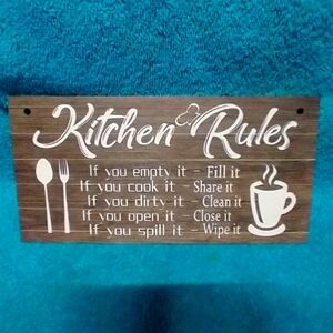 Wooden Kitchen Rules Sign - Brown Cute Funny Humorous